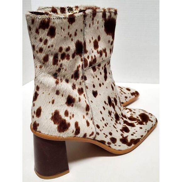 Alohas Boots Cow Calf Hair 11.5US EU42 Animal Print Heel Side Zip Cream/ Brown - Picture 12 of 16